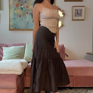 Brown Cotton Tiered Maxi Skirt